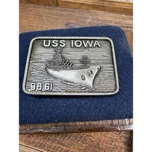 New Battleship USS Iowa BB61 WWII Navy USN Ship 1980s NOS Vintage Belt Buckle